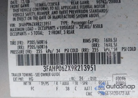 2009 Ford Fusion S from USA, damaged, VIN 3FAHP06ZX9R213951